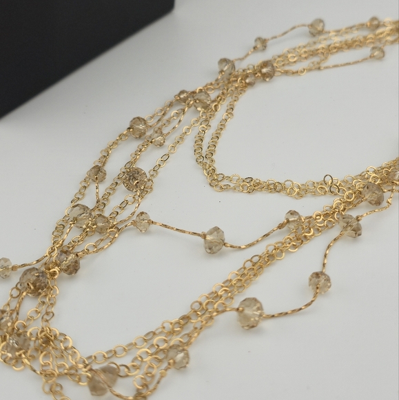 Gold Tone Multi-Strand Chain Necklace with Glass Bead Accents 20" Layered - Picture 7 of 16